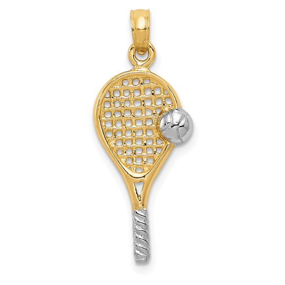 Million Charms 10k w/Rhodium Polished Tennis Racquet Necklace Charm Pendant